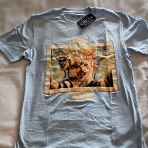 Zanden Light Blue Graphic Short Sleeve Tee - Cat & Deer Print